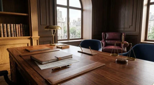 Scène symbolisant la gestion de patrimoine haut de gamme avec ambiance professionnelle et confidentielle