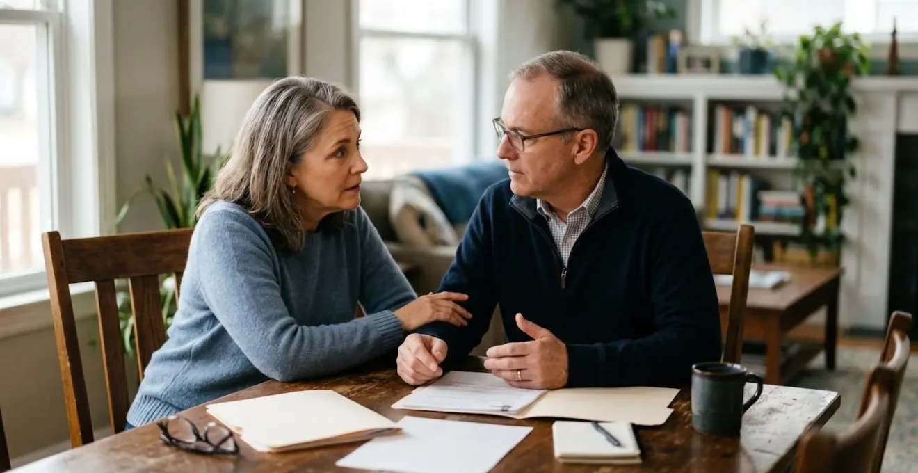 Couple mature consultant des documents patrimoniaux dans un environnement chaleureux