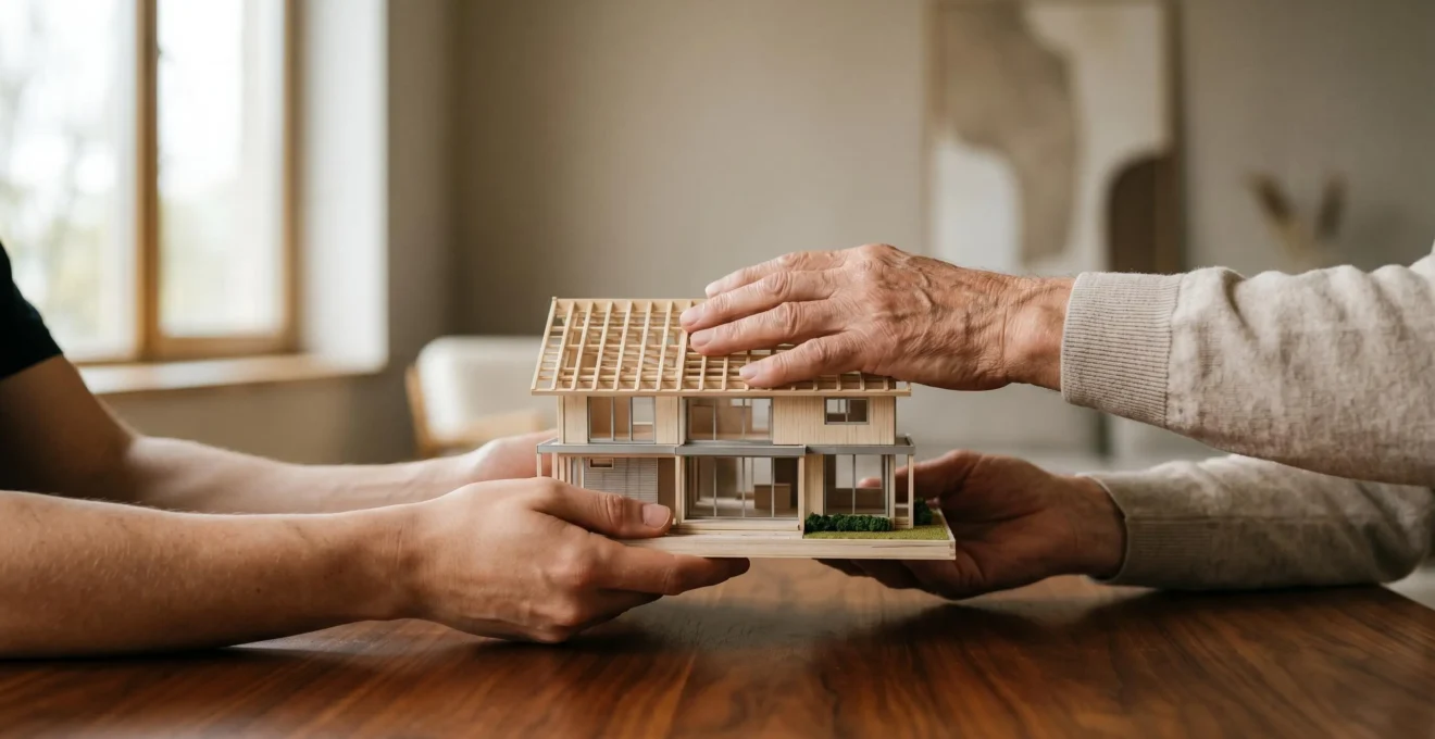 Transmission familiale d'une maison entre générations avec continuité d'usage