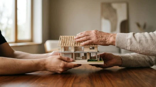 Transmission familiale d'une maison entre générations avec continuité d'usage