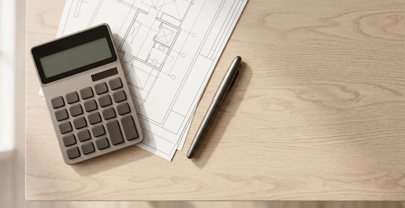Scene symbolisant la strategie fiscale immobiliere avec documents et calculatrice pour optimisation revenus locatifs